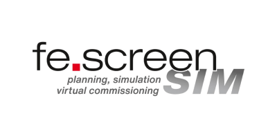 fe.screen-sim Logo – 3D-Simulationssoftware für virtuelle Inbetriebnahme